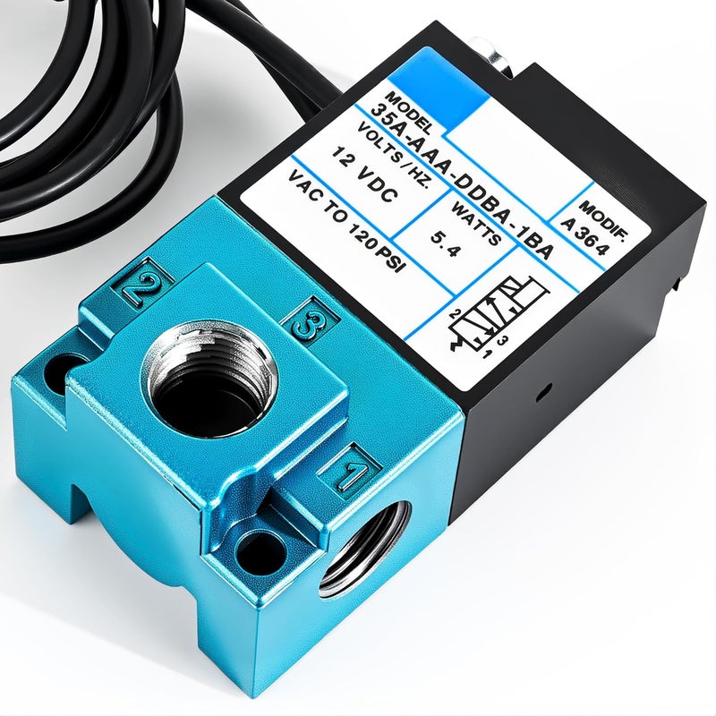 KZU DC 12V 5.4W Solenoid Valve, 3-Port Electronic Boost Control Solenoid Valve, Carbon Steel Dispensing Machine Valve with Brass Fitting, 6mm Threaded Connector (35A-AAA-DDBA-1BA) - Image 3